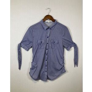 Eden & Olivia Maternity Blue White Striped Ruched Button Down Shirt Mens M